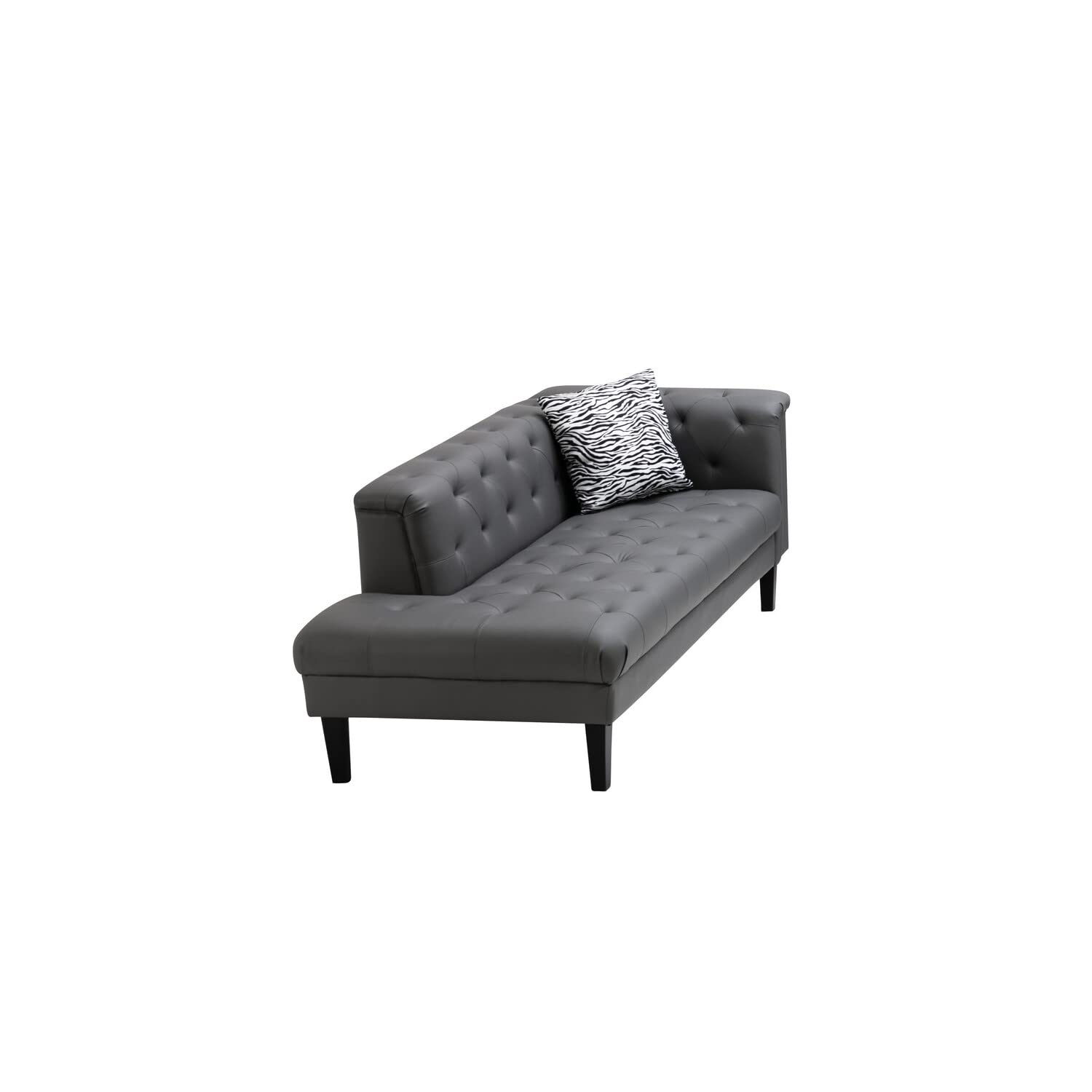 Lilola Home Sarah Gray Vegan Leather Tufted Chaise with 1 Accent Pillow
